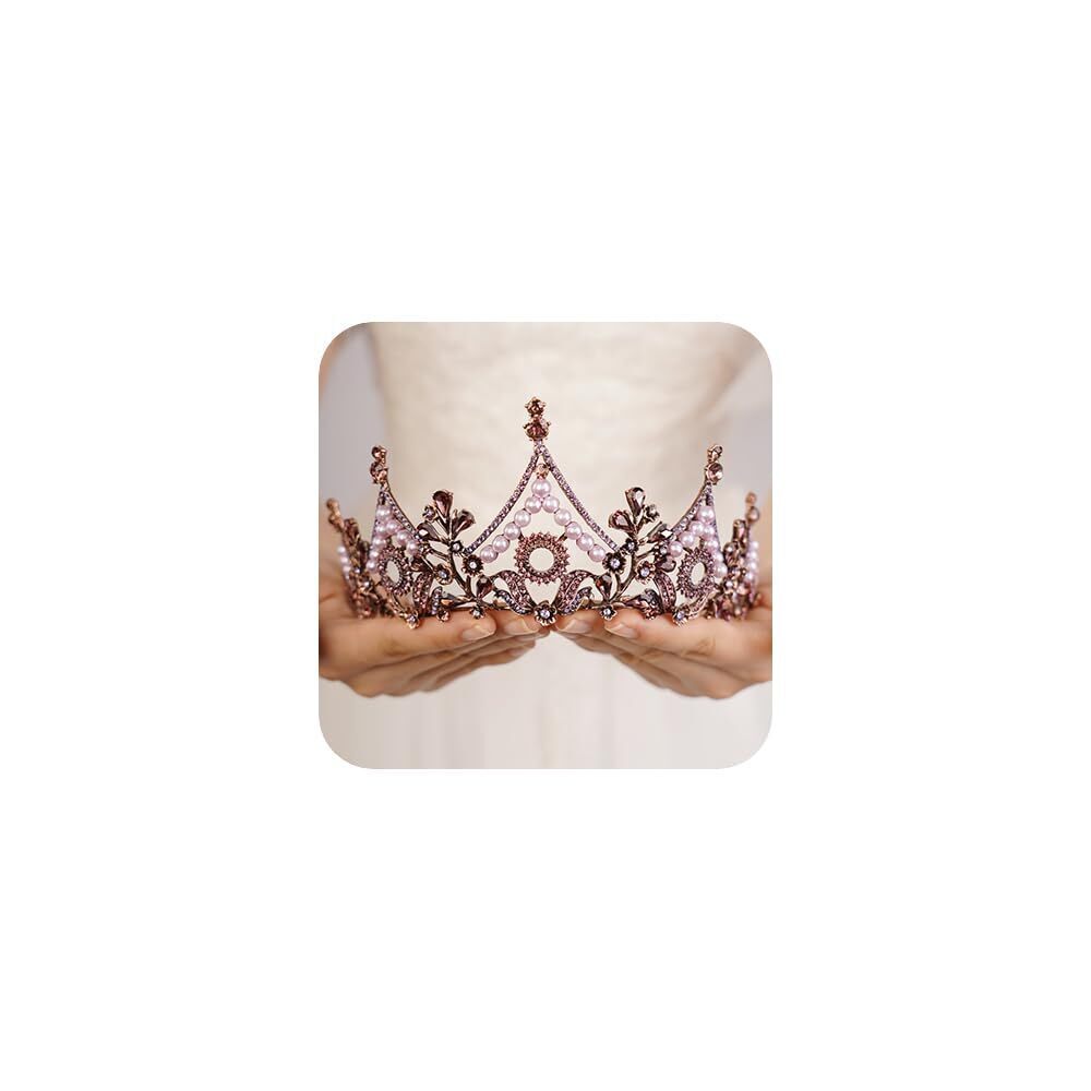 4086 Baroque Gothic Queen Pearl Wedding Tiara and Crown - Crystal